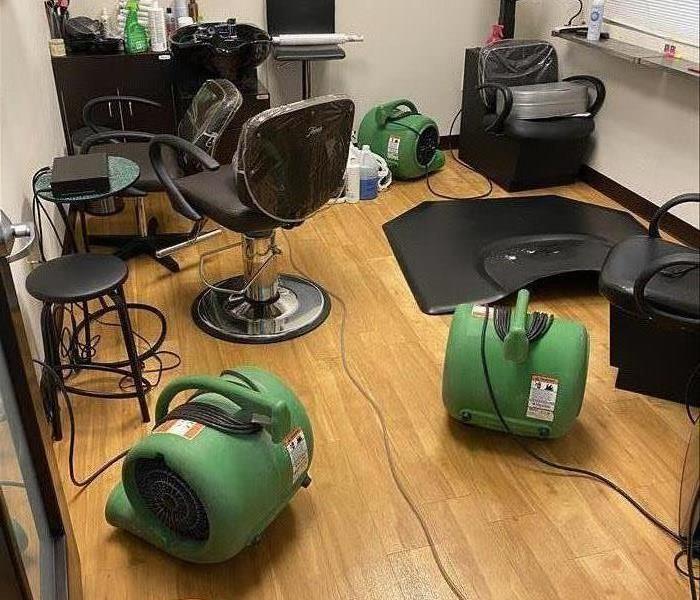 Salon Suite with water drying equipment after a loss