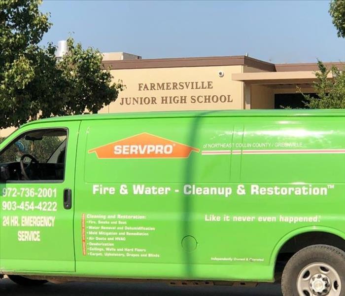 SERVPRO van in front of Farmersville Junior High School